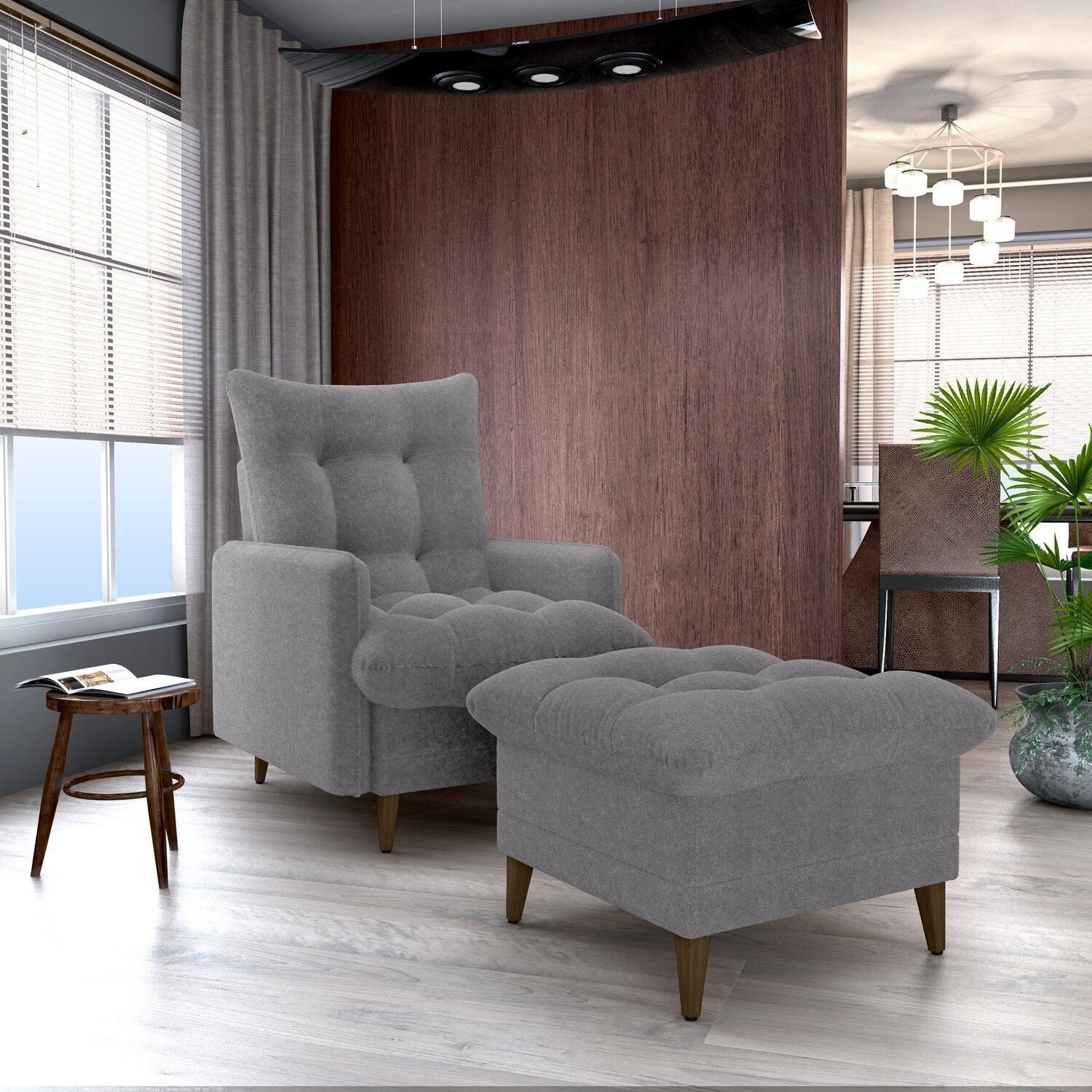 Poltrona com Puff para Sala de Estar Moderno | MadeiraMadeira
