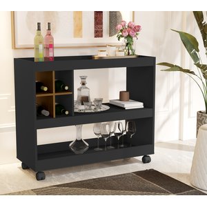 Aparador Bar com Rodizios 4050 Cor Preto/caramelo