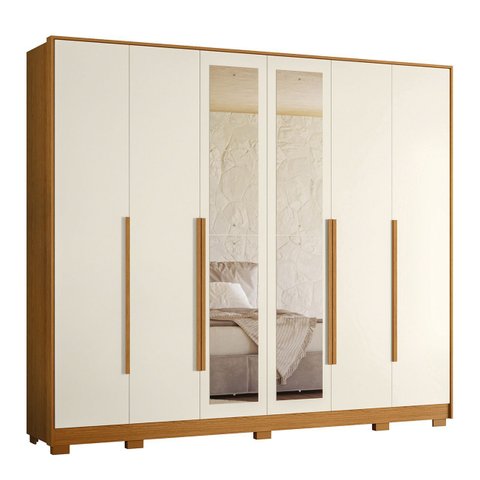 Guarda Roupa Casal 270cm com Espelho Fascine A02 Off/cinamomo - Mpozenato
