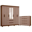 Ver imagem 1 de Guarda Roupa Casal Doble 08 Portas com Espelho e Cômoda Doble Nogueira Capuccino - Móveis Albatroz