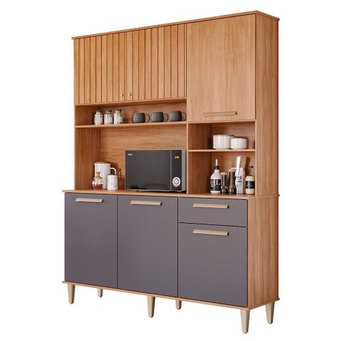 Cozinha Compacta Mila 156cm 6 Portas e 1 Gaveta Cinamomo/titânio - Mgm