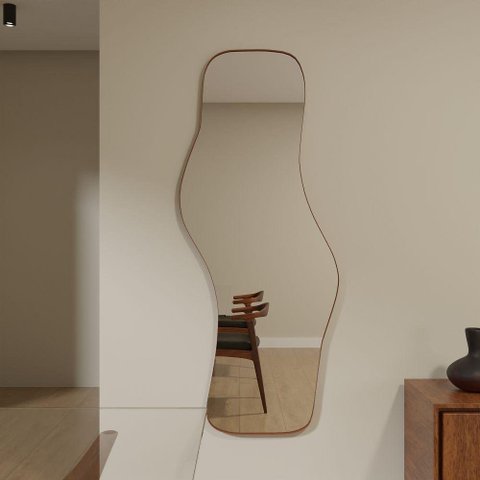 Espelho Orgânico 115cm X 60cm E21 Moldura Couro Caramelo Luxo Quarto