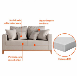 Sofá Beny 2 Lugares 140cm Base de Madeira Linho: Cinza - 2