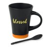 Caneca Preto fosco Blessed com Colher base Laranja 310ml - 3