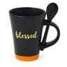Caneca Preto fosco Blessed com Colher base Laranja 310ml - 1
