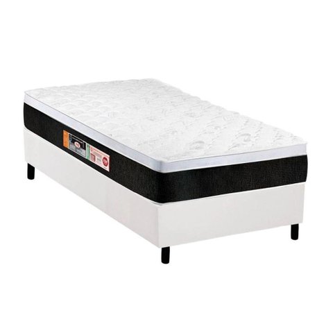 Cama Box Solteiro: Colchão Espuma D45 Castor Black e White Air + Base CRC Courano White(88x188)