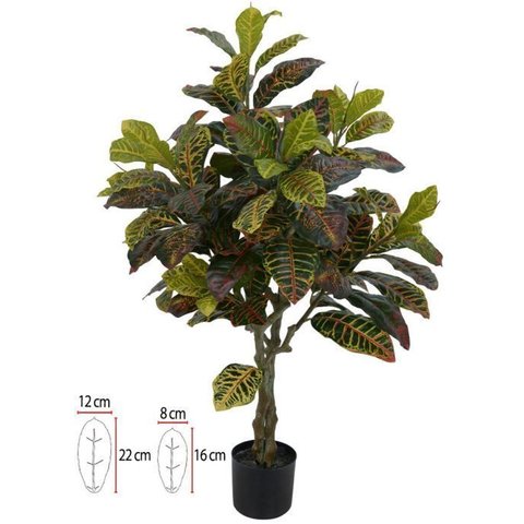 Planta Artificial Arvore Croton Real Toque C/pote X105 Verde Vermelho 1,20cm