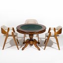 Ver imagem 1 de Mesa de Jogos Redonda 140cm New Orleans M04 com 03 Cadeiras Estofadas Suran Linho Bege - Lyam Decor