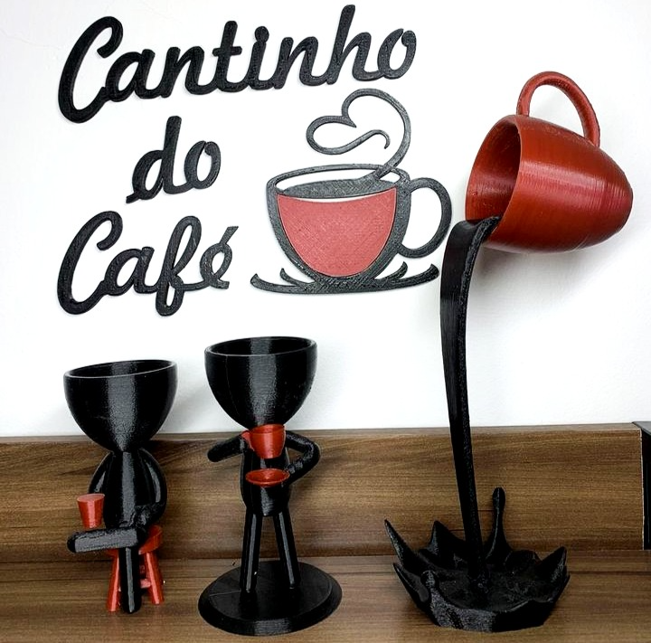 Kit Decorativo Cantinho do Café - Robert Plant Xícara Flutuante e Letreiro - Preto com Marsala - 1