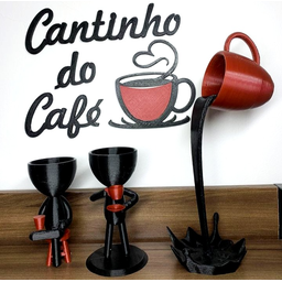 Kit Decorativo Cantinho do Café - Robert Plant Xícara Flutuante e Letreiro - Preto com Marsala - 1