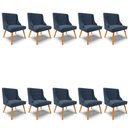 Ver imagem 1 de Kit 10 Cadeiras Estofadas para Sala de Jantar Pés Palito Lia Suede Azul Marinho - Ibiza