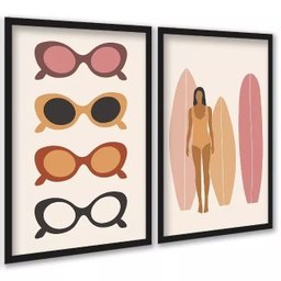 Kit 2 Quadros Óculos de Sol e Prancha de Surf 24x18cm - com Vidro:moldura Preta - 1 Kit 2 Quadros Óculos de Sol e Prancha de Surf 24x18cm - com Vidro:moldura Preta - 1