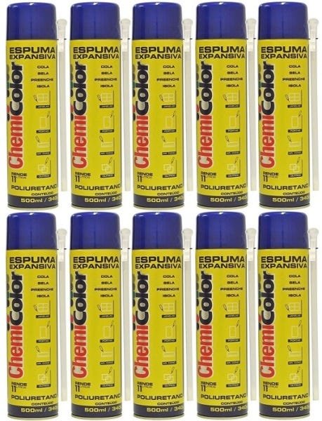 Kit 10 Latas De Espuma Expansiva De Poliuretano Spray ChemiColor 500ml 340g - 1