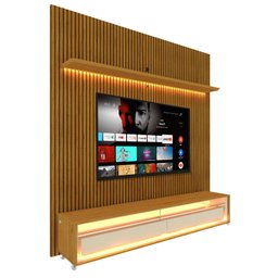 Rack com Painel 1.8 com LED Requinte Naturale com Off White - Gelius Móveis - 1 Rack com Painel 1.8 com LED Requinte Naturale com Off White - Gelius Móveis - 1