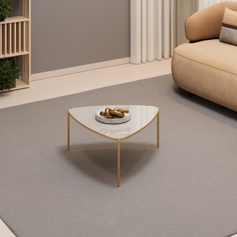 Mesa de Centro Tampo Triangular e Pés em Metal Dourado Dj Móveis Lina Bali