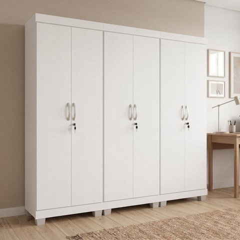 Kit com 3 Armários para Escritório 2 Portas com Chave Mucuri Branco