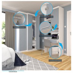 Quarto Home Office com Guarda Roupas e Bancada de Estudos Alpes Luciane Móveis - 5