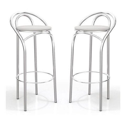 Kit 2 Banquetas Cromada Cozinha Alta Assento Branco - Poltronas Do Sul - Cromada - Branco