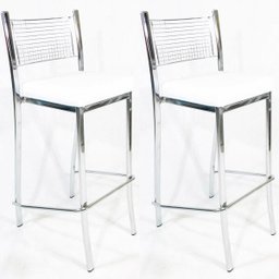 Kit 2 Banquetas Empilhável Cozinha Cromada Alta Assento Branco - Poltronas do Sul - Cromada - Branco - 1
