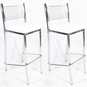 Kit 2 Banquetas Empilhável Cozinha Cromada Alta Assento Branco - Poltronas do Sul - Cromada - Branco