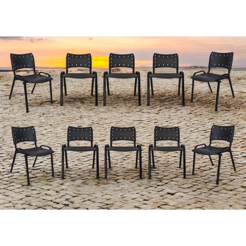 Kit com 10 Cadeiras Iso para Escola Escritório Comércio Preta Base Preta Ecomhome