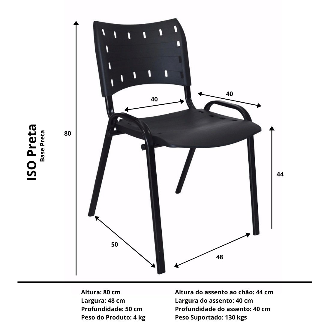 Kit com 10 Cadeiras Iso para Escola Escritório Comércio Preta Base Preta Ecomhome - 7