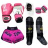 Kit Muay Thai Fheras Luva Shorts Canel. Band Buc 12oz Rosa - 1