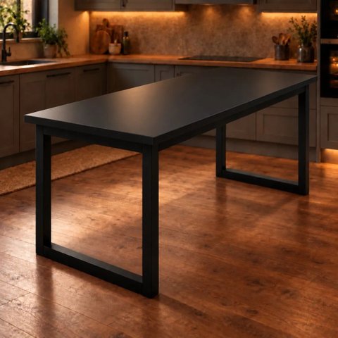 Mesa de Jantar Reforçada Industrial 160x50cm Tampo Preto Pés Preto