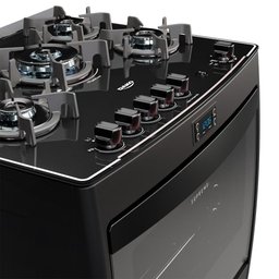 Fogão 5 Bocas Preto com Mesa de Vidro e Timer Digital Dako Supreme Black Glass Bivolt - 5