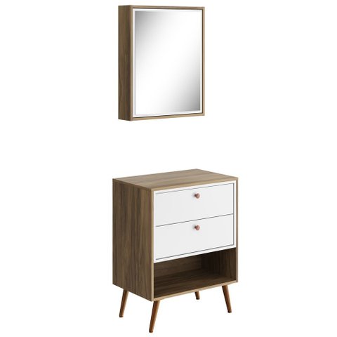 Conjunto para Banheiro Balcão e Armário com Pés 60cm Lionel B06 Branco Nogal - Lyam Decor
