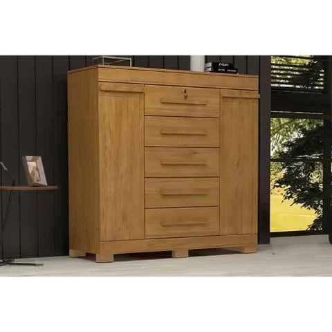 Cômoda de Quarto Diana 5 Gavetas em MDF com Puxador Plástico Marrom