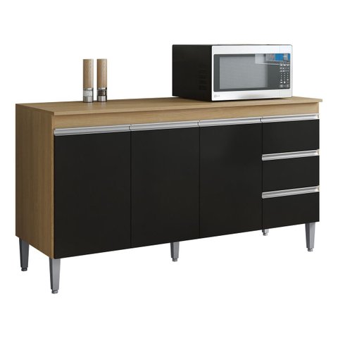 Gabinete Multiuso Gabriela S/tampo 150cm 4portas Amêndoa/pto