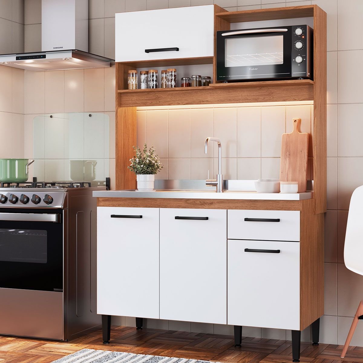 Cozinha Compacta Naty 4 Portas 1 Gaveta Freijó/branco - Irm Móveis