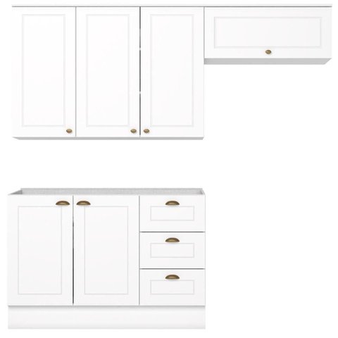 Cozinha Modulada 3 Portas Balcao sem Tampo 200 Cm Americana Branco Henn