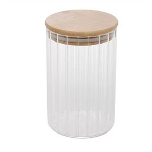Pote De Vidro Canelado Com Tampa De Bambu 510ml Wolff