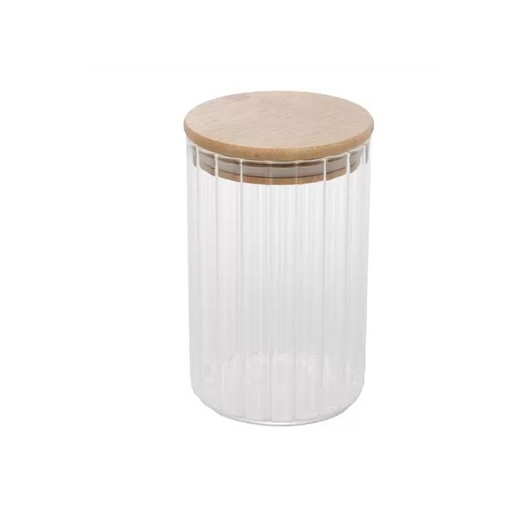 Pote De Vidro Canelado Com Tampa De Bambu 510ml Wolff