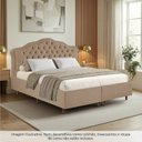 Ver imagem 2 de Kit Cama Box King + Cabeceira Estofada em Madeira Maciça Curva Provençal com Capitonê Bege Dourado