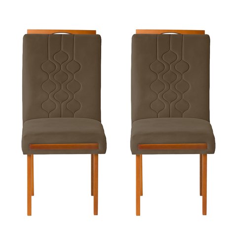 Kit 2 Cadeiras Estofadas de Jantar Tulipa - Mdf em Veludo Pés em Madeira - Vintage Decor - Marrom