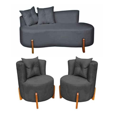 Conjunto 2 Poltronas + Sofá Curvo Orgânico Luna Boucle - Montanaris Decor