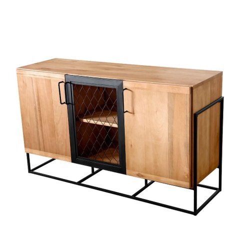 Balcão Rumba Industrial em Madeira Mel e Base Preta com 139cm de Largura - 70308