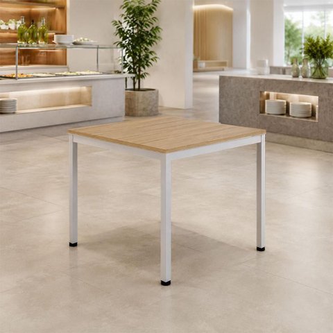 Mesa Cozinha e Refeitório 4 Lugares Quadrada 90cm x 90cm Pés Metal Casa Lar Cor:Macadâmia com