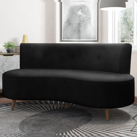 Sofá Living 2 Lugares 135cm Aang Pés Palito Veludo Preto G33 - Gran Belo
