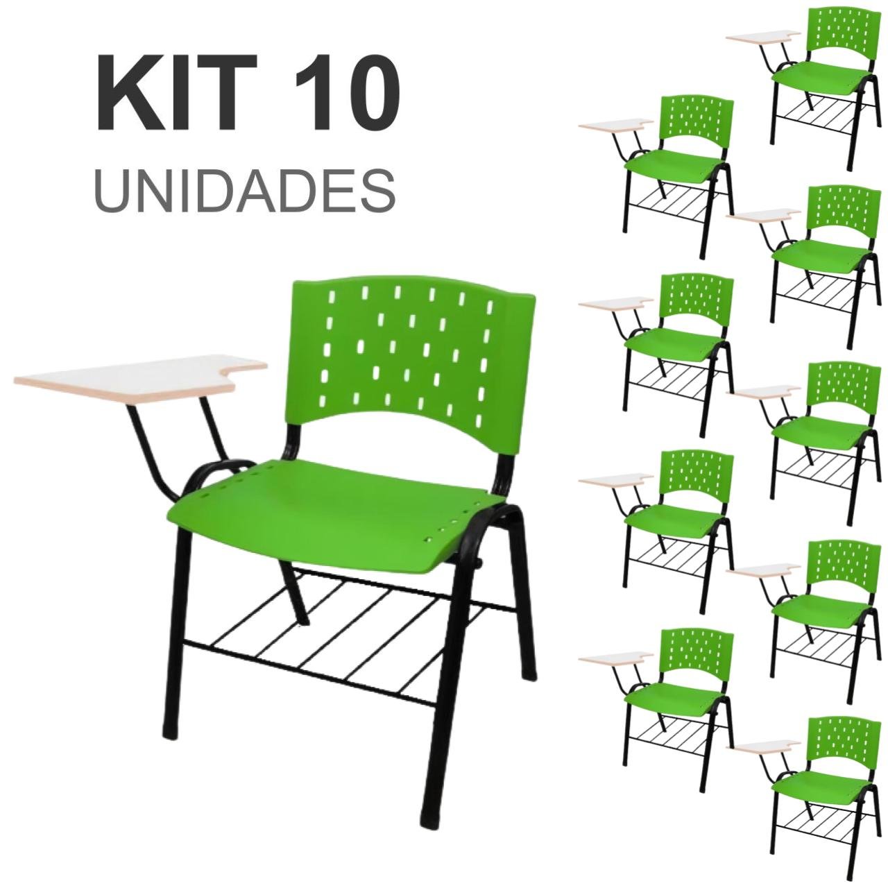KIT 10 Cadeiras Universitárias com Prancheta e Porta Livros - Cor Verde - REAPLAST - 32027 - 1