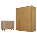 Ver imagem 3 de Conjunto Guarda-Roupa 4 Portas 3 Gavetas Cômoda 8 Gavetas com Tampo 100% MDF Lizz Marrom/Hanover
