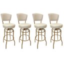 Ver imagem 1 de Kit 4 Banquetas Bar Giratória Altura 65cm com Encosto Cor Dourado Fosco Assento Grosso Cor Off White
