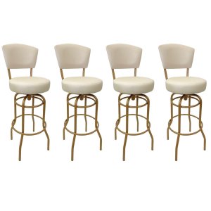 Kit 4 Banquetas Bar Giratória Altura 65cm com Encosto Cor Dourado Fosco Assento Grosso Cor Off White