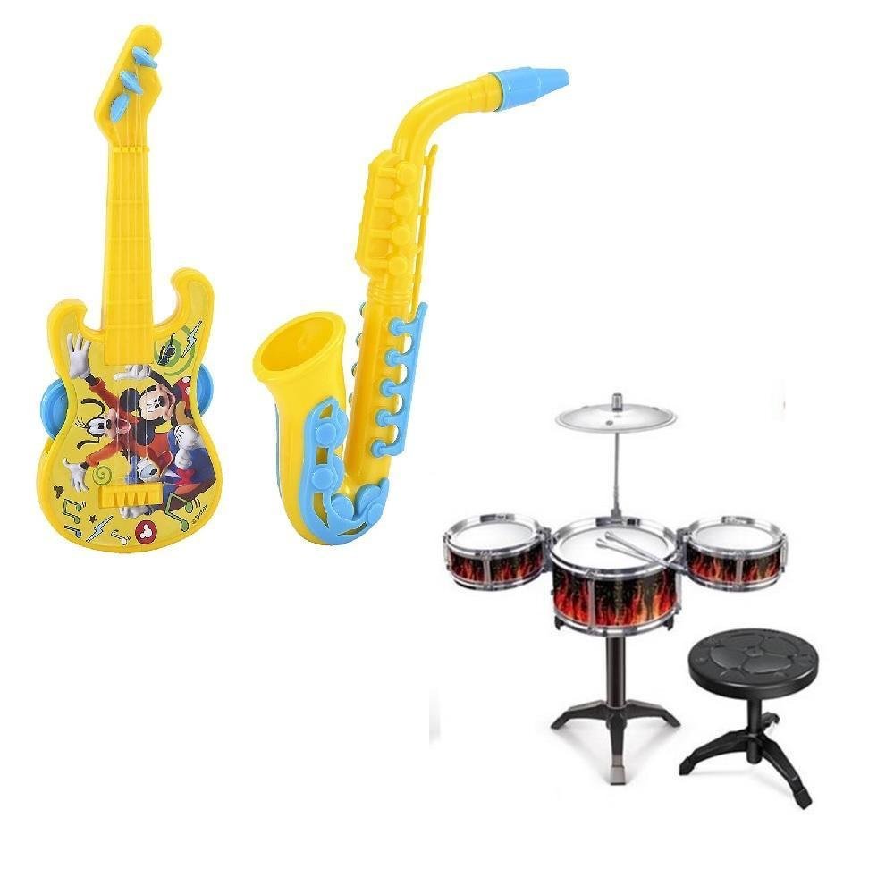 KIT INSTRUMENTOS MUSICAIS INFANTIL MICKEY SAXOFONE GUITARRA PANDEIRO E ...