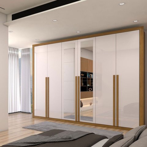 Guarda-roupa Casal Classic 6 Portas 6 Gavetas 100% Mdf com Espelho Cinamomo/off White - Panorama Mov
