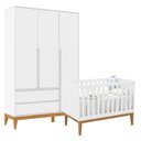 Ver imagem 1 de Berço Americano Unique e Guarda Roupa 3 Portas Nature Clean Branco Soft Eco Wood - Matic