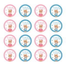 Kit 100 Adesivos Etiquetas Chá Revelação Ursinho Menino e Menino Bolinha - 1